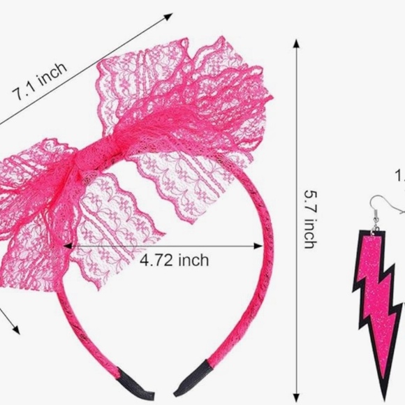 NWOT 80s Pink Accessories Women Lace Headband Earrings, Leg Covers, Bracelets - Picture 8 of 12